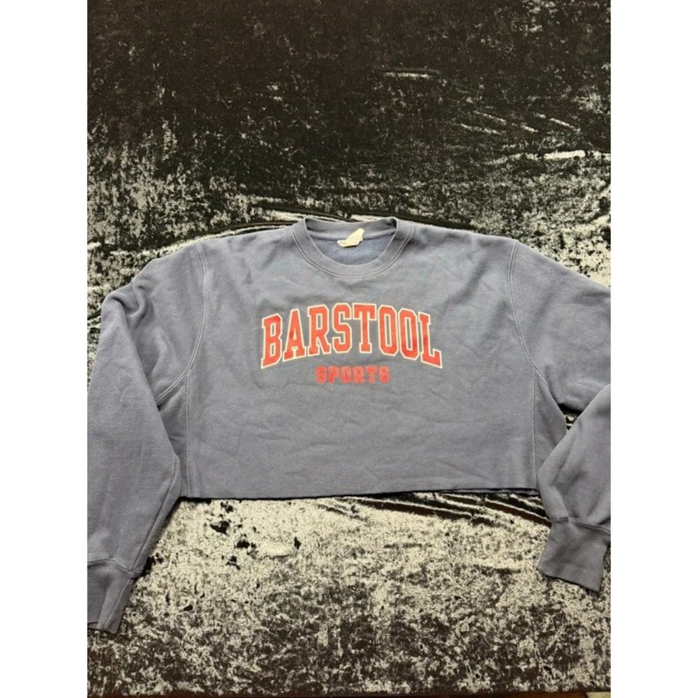 Champion Reverse Weave Barstool Sports Cropped Sweatshirt Navy Large